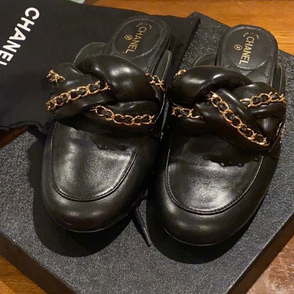 Chanel Black Braided Mules Loafer Slip on 6 RARE - Picture 9 of 15